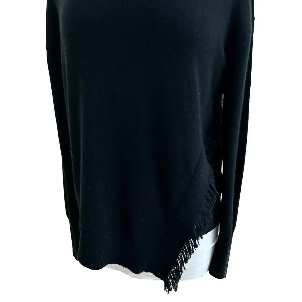 Vineyard Vines Black Size Small Sweater Wool Cashmere Fringe Trim Turtleneck